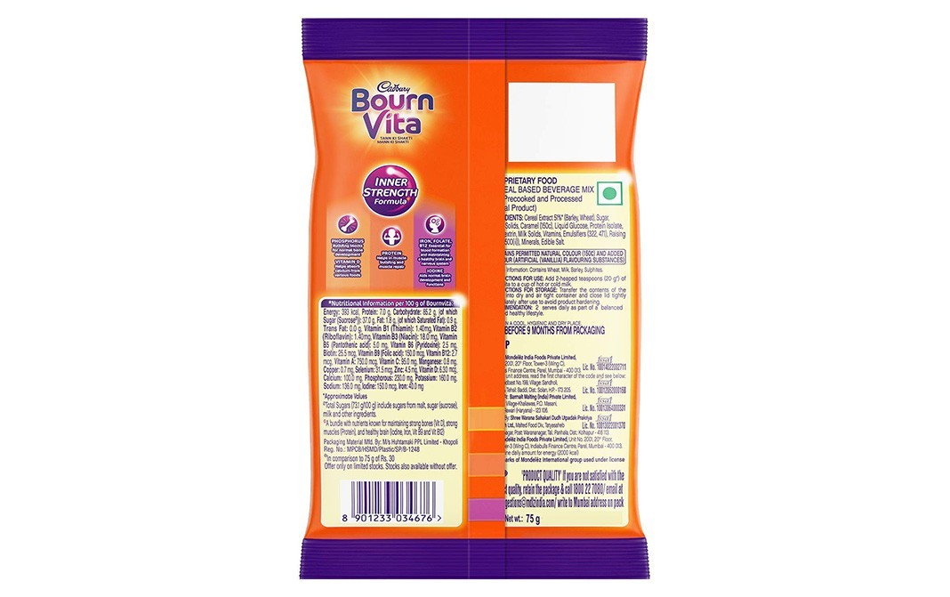 Cadbury Bournvita Health Dirnk Inner Strength Formula   Pack  75 grams